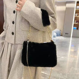Stylish Plush Shoulder Bag with Gold Chain Strap – Soft & Compact Women's Tote