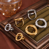 Anillo hueco ovalado chapado en oro de acero inoxidable 316L: anillo llamativo de lujo para mujer, resistente al agua y duradero