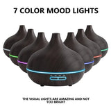 USB Essential Oil Diffuser & Humidifier – Wood Grain, 7-Color LED, Remote Control