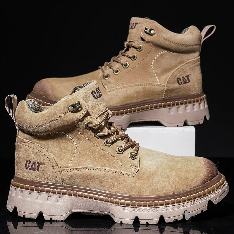 Men's Genuine Leather Hiking Boots - Comfortable Ankle Boots for Outdoor & Casual Wear