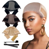 Adjustable Lace Wig Cap with Non-Slip Grip & Ear Cutouts – Includes Free Headband & Brush