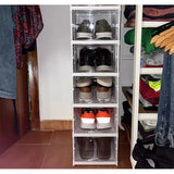 Cajas de almacenamiento de zapatos transparentes apilables: organizador de zapatos de 6 niveles ajustable, plegable y que ahorra espacio
