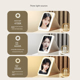 Foldable LED Makeup Mirror with Storage – Portable Vanity Mirror for Travel & Home