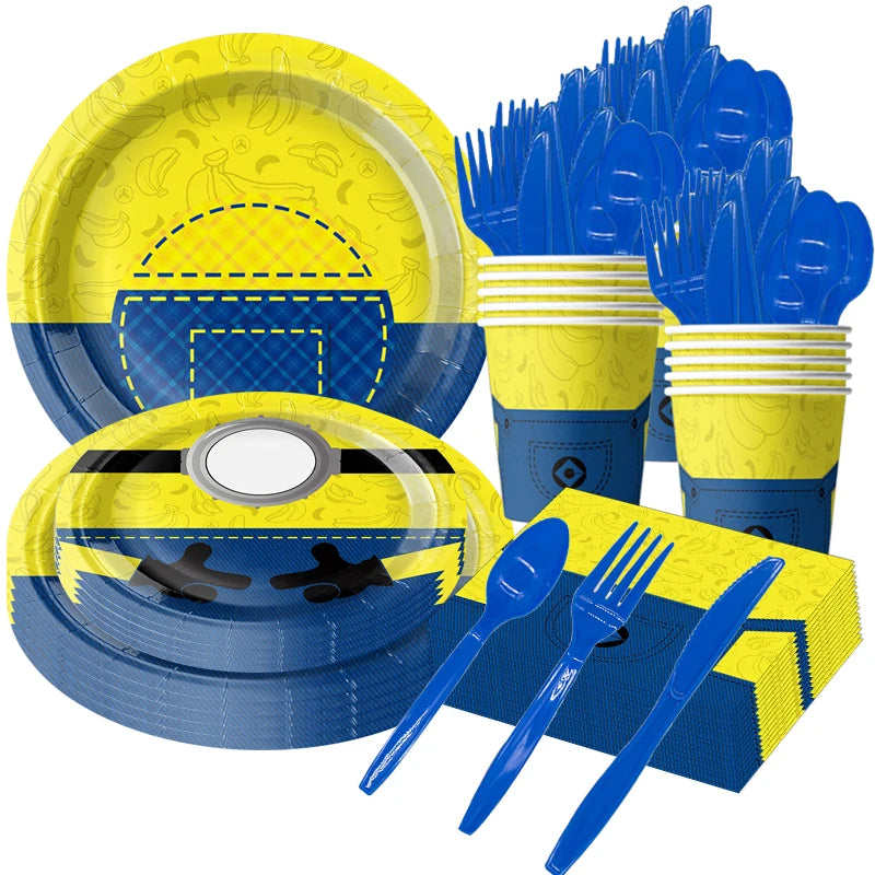 Minions-Themed Birthday Party Decorations Set for Kids with Balloons, Tableware & Cake Toppers