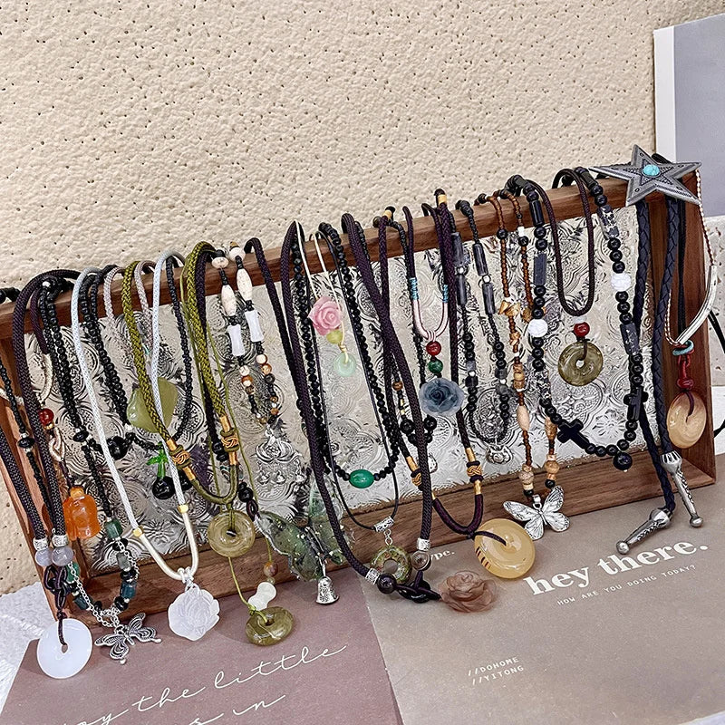 Collar de mariposa con cuentas de estilo chino: elegante cadena de clavícula de verano para mujer