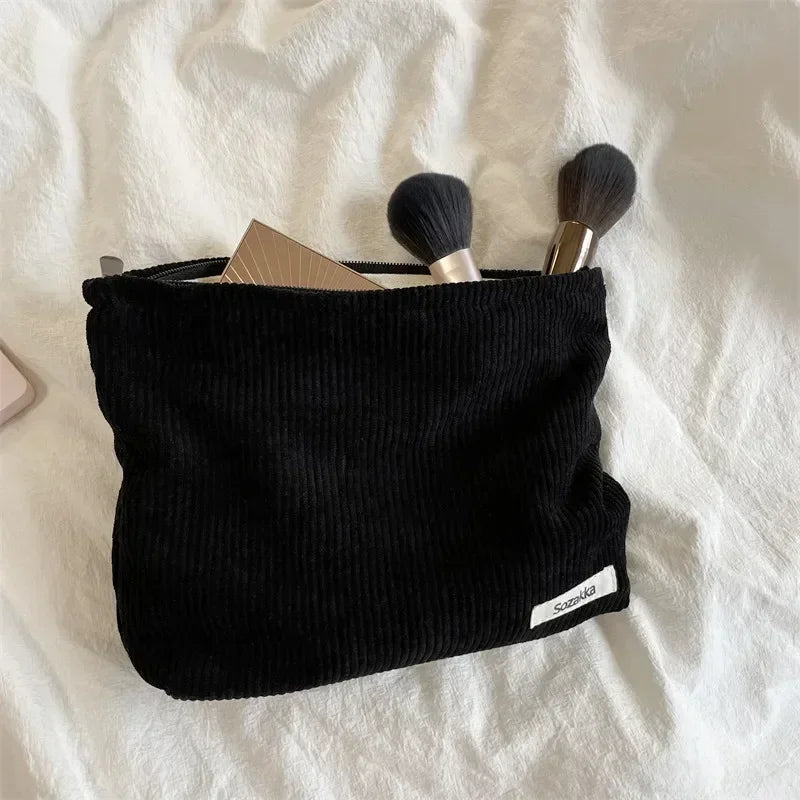 Bolsa de maquillaje de viaje de pana: organizador de cosméticos elegante y espacioso