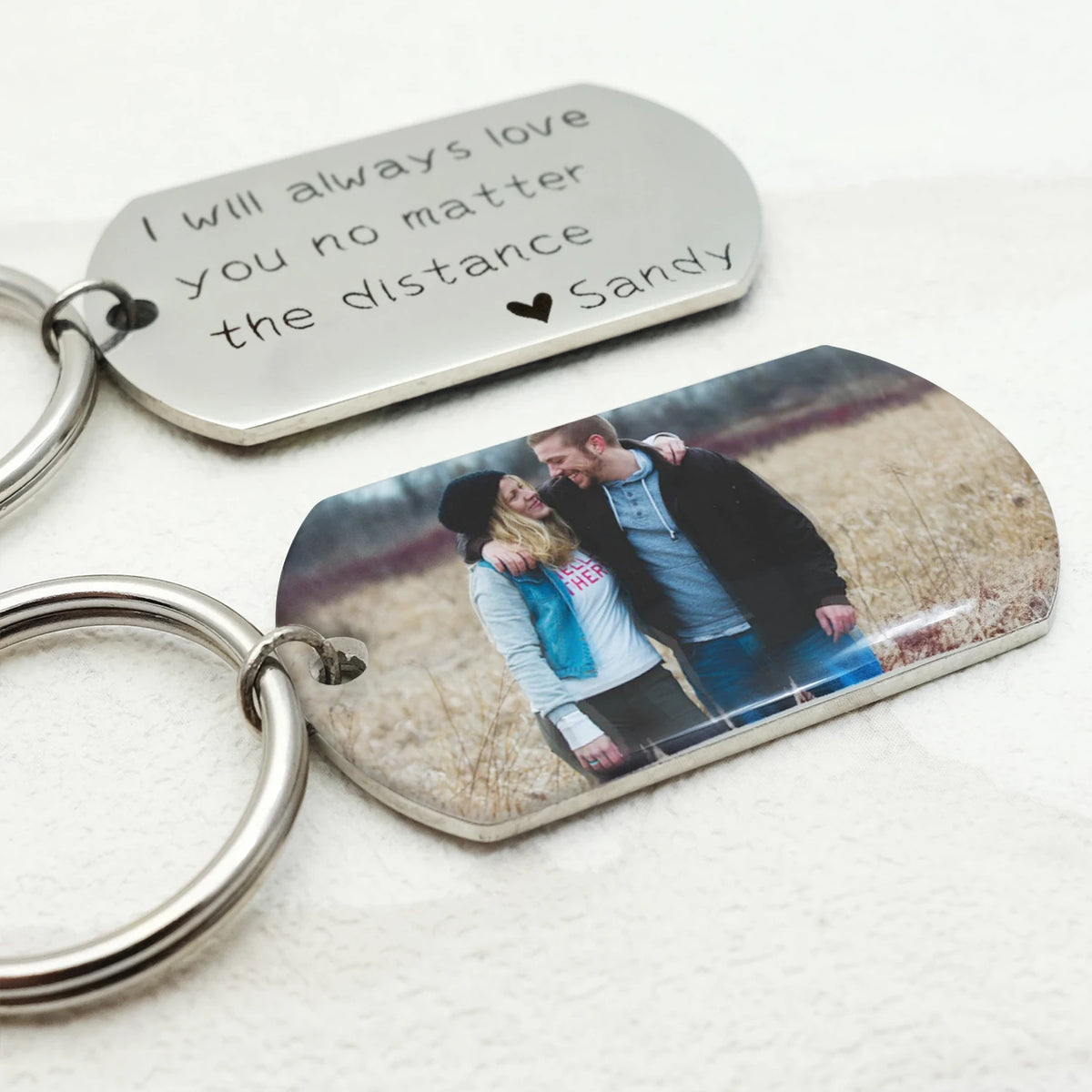 Custom Photo Keychain – Personalized Double-Sided Dog Tag Keyring with Text for Him, Her, Couples & Gifts
