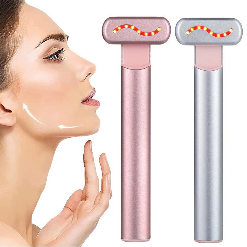 4-in-1 Facial Wand for Skin Rejuvenation, Anti-Aging, and Firming - LED Red Light & EMS Microcurrent Therapy