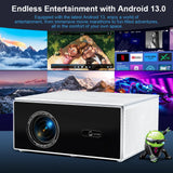 19000 Lumens Full HD Projector with Auto Focus, Android 13, Bluetooth, Wi-Fi 6, and Built-in HIFI Speakers