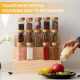 Frascos de vidrio para especias con tapas de bambú: recipientes para condimentos y saleros y pimenteros para organizar la cocina