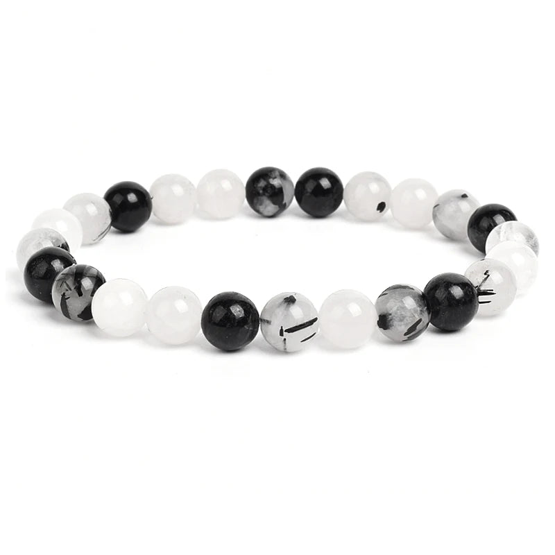 Natural Stone Beaded Bracelet with Elastic Rope for Men & Women