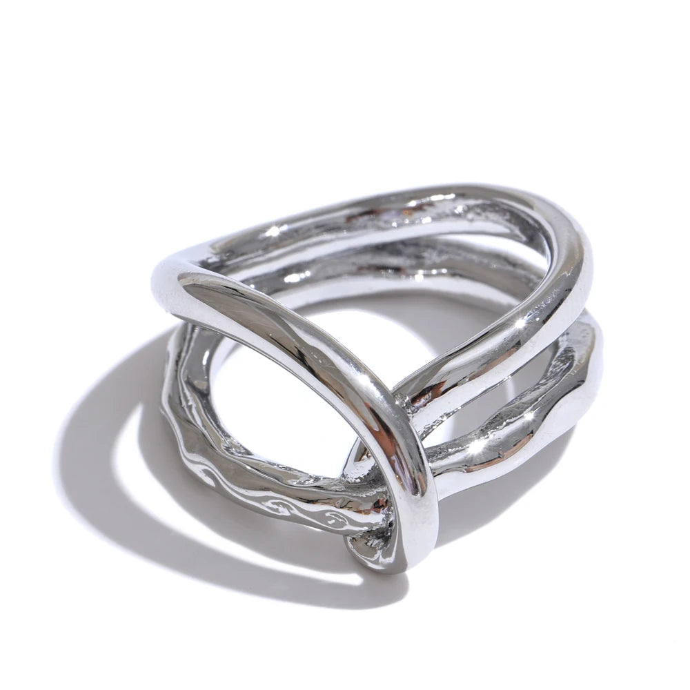 Minimalist Geometric Stainless Steel Ring – 18K Gold PVD Plated Statement Jewelry for Women