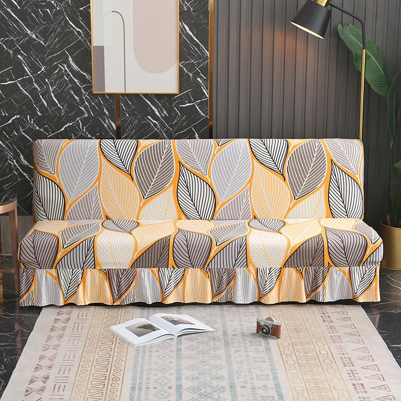 Floral Sofa Bed Cover with Skirt - Elastic Anti-Slip Futon Protector