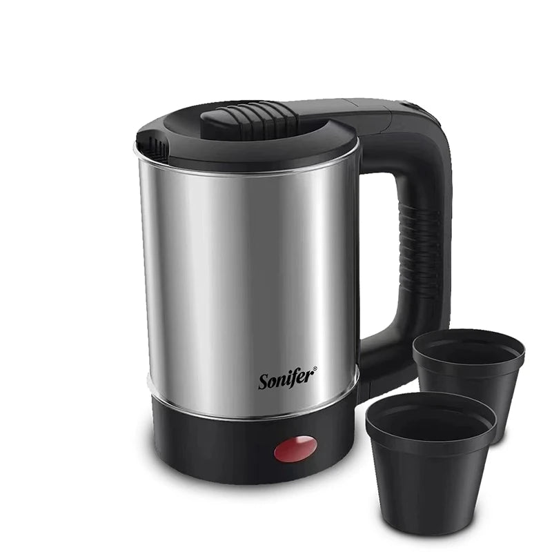 Hervidor eléctrico mini de 0,5 l de SONIFER: hervidor de agua portátil de acero inoxidable de 600 W para viajes de té y café, hoteles y viajes familiares