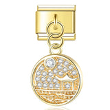 Moon Charm Stainless Steel Bracelet Link with CZ Accents