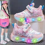 Girls' LED Light-Up Cartoon Sneakers – Breathable Anti-Slip Outdoor Casual Shoes