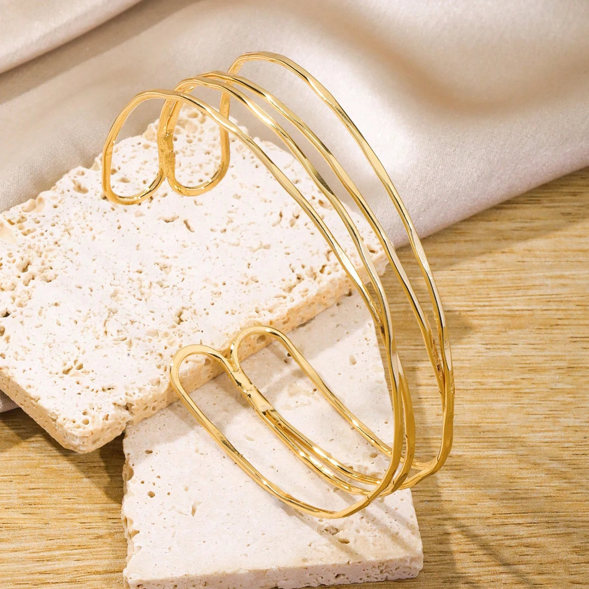 Adjustable Geometric Gold Arm Cuff Bracelet for Women