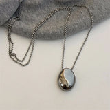 Large Geometric Water Drop Pendant Necklace – Stainless Steel Sweater Chain for Women