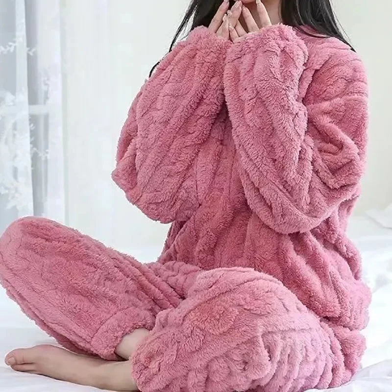 Conjunto de 2 piezas de polar de terciopelo para mujer | Suéter y pantalones cálidos para estar en casa