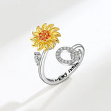 Sunflower Spinner Ring - Stainless Steel Initial Letter Anxiety Relief Jewelry for Women