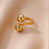 Minimalist Gold Beaded Ring – Adjustable Stainless Steel, Waterproof & Hypoallergenic