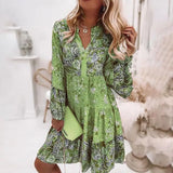 Boho Floral Print Dress – 2024 Summer V-Neck A-Line Beach Dress for Women