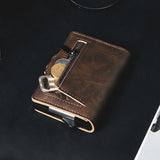 RFID-Blocking Leather Wallet with Pop-Up Card Holder & Money Clip – Slim Minimalist Design