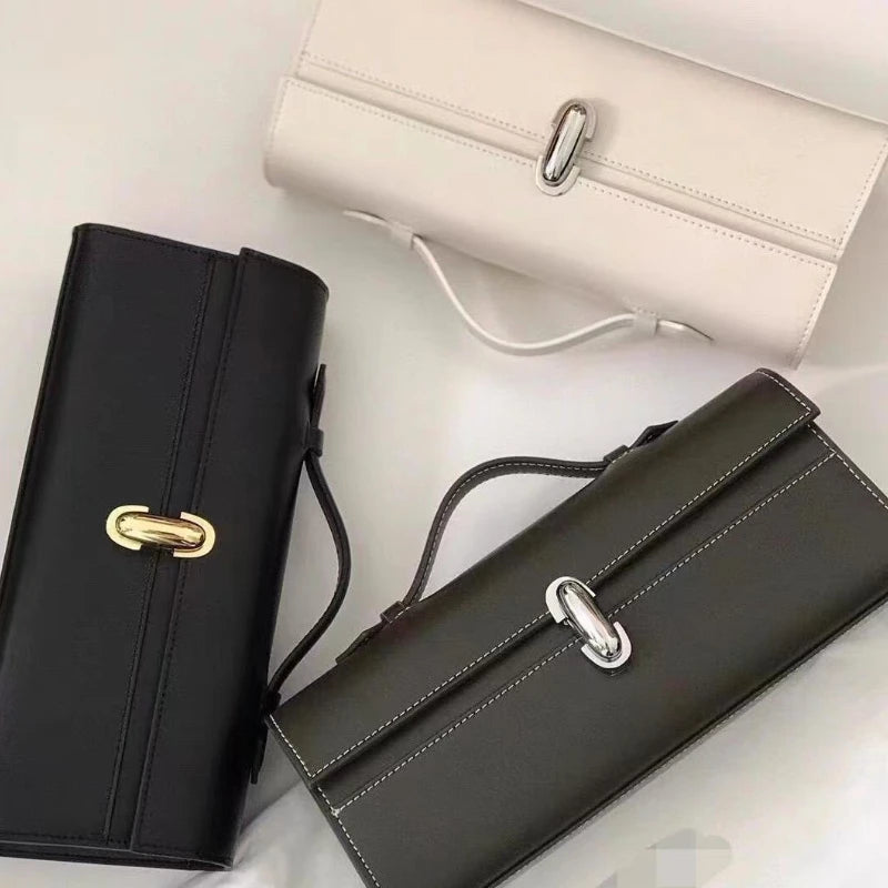 Women’s Genuine Leather Savette-Style Tote – Luxury Baguette Handbag for Everyday Elegance
