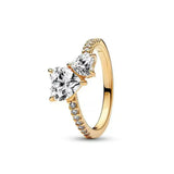 Anillo de plata 925 chapado en oro nuevo 2024 con circonita brillante y doble banda en forma de corazón para mujer, anillo Pandor original, joyería fina