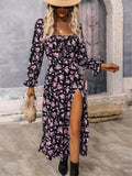 Bohemian Print Maxi Dress for Women - Backless, Full Sleeve, Summer Dress