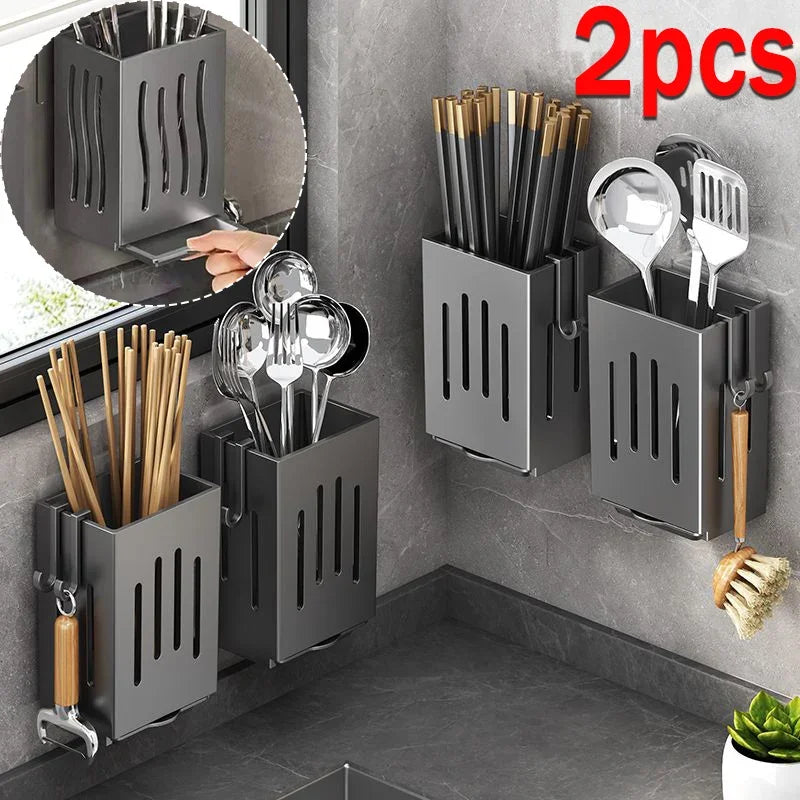 Caja de almacenamiento de cubiertos para montar en la pared: soporte para utensilios de cocina y palillos 