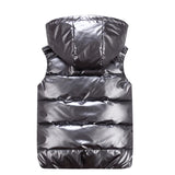 Classic Hooded Vest Man/Woman/Child Winter Hooded Glossy Cotton Vest Casual Waistcoat Men's Sleeveless Jacket Warm Overcoats Hat