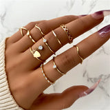Minimalist Gold & Black Geometric Ring Set – Trendy Statement Jewelry for Women