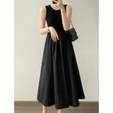 Women's Knit Maxi Vest Dress - Slim Fit Sleeveless Tank Dress in Pink & Black