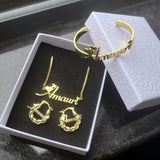 Personalized Jewelry Set - Custom Name Necklace, Bangles & Hoop Earrings