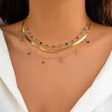 Collar vintage de varios estilos en color dorado nuevo para mujer, conjunto de collares con colgante de cristal multicapa de estilo bohemio y moderno, regalos de joyería