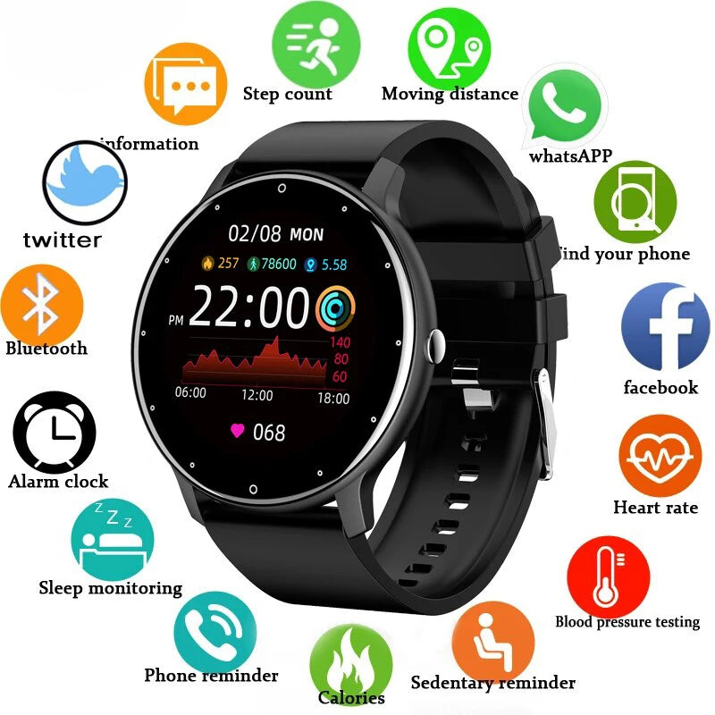 Reloj inteligente deportivo con pantalla táctil, monitor de frecuencia cardíaca, contador de pasos y compatibilidad con varios idiomas