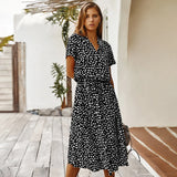 Women’s Vintage Floral Print Boho Dress – Casual Short Sleeve Mid-Calf Shirt Dress