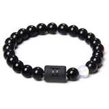 Black Onyx Zodiac Sign Bracelet – 12 Constellation Beaded Charm for Men & Women
