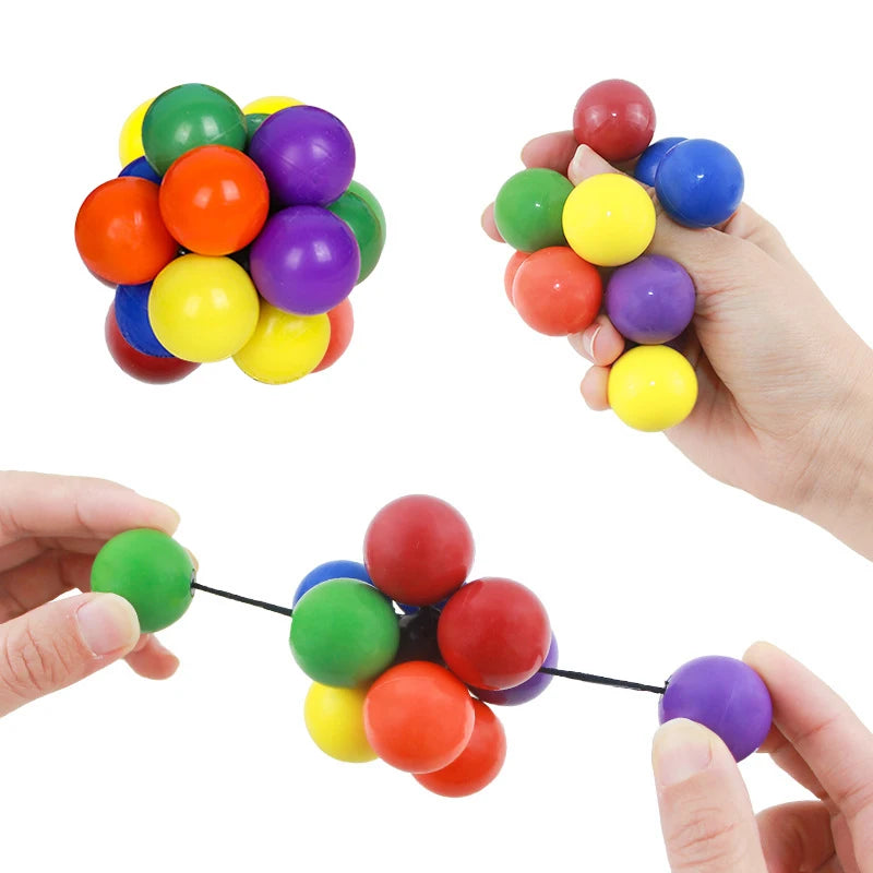 Pelota elástica de cuentas de colores para apretar: juguete antiestrés para niños y adultos