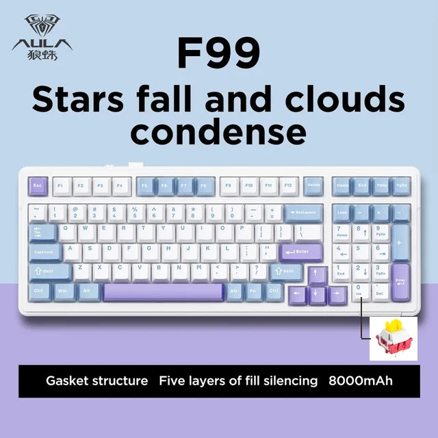 AULA F99 Wireless Mechanical Keyboard with RGB Backlighting, Multi-Device Connectivity & Hot-Swappable Switches