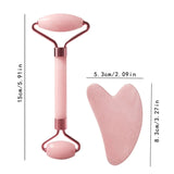 Natural Pink Jade Roller for Face with Gua Sha for Anti-Aging