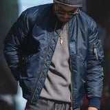 Men’s Casual Bomber Jacket – Thick Twill Flight Jacket with Zipper & Ribbed Cuffs for Spring and Autumn