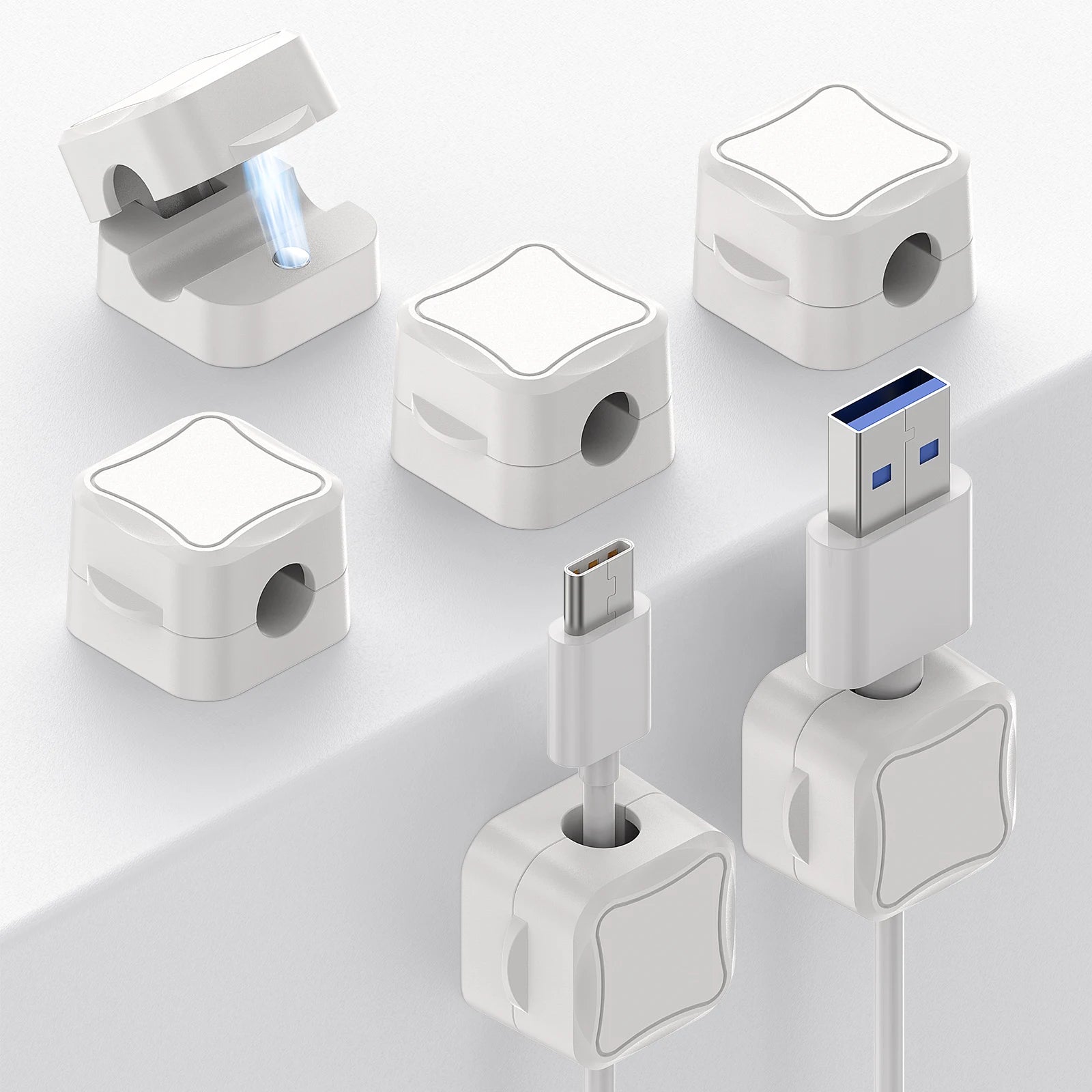 Clips magnéticos para cables, organizador de cables adhesivo para el hogar, la oficina, el automóvil y la gestión de cables debajo del escritorio