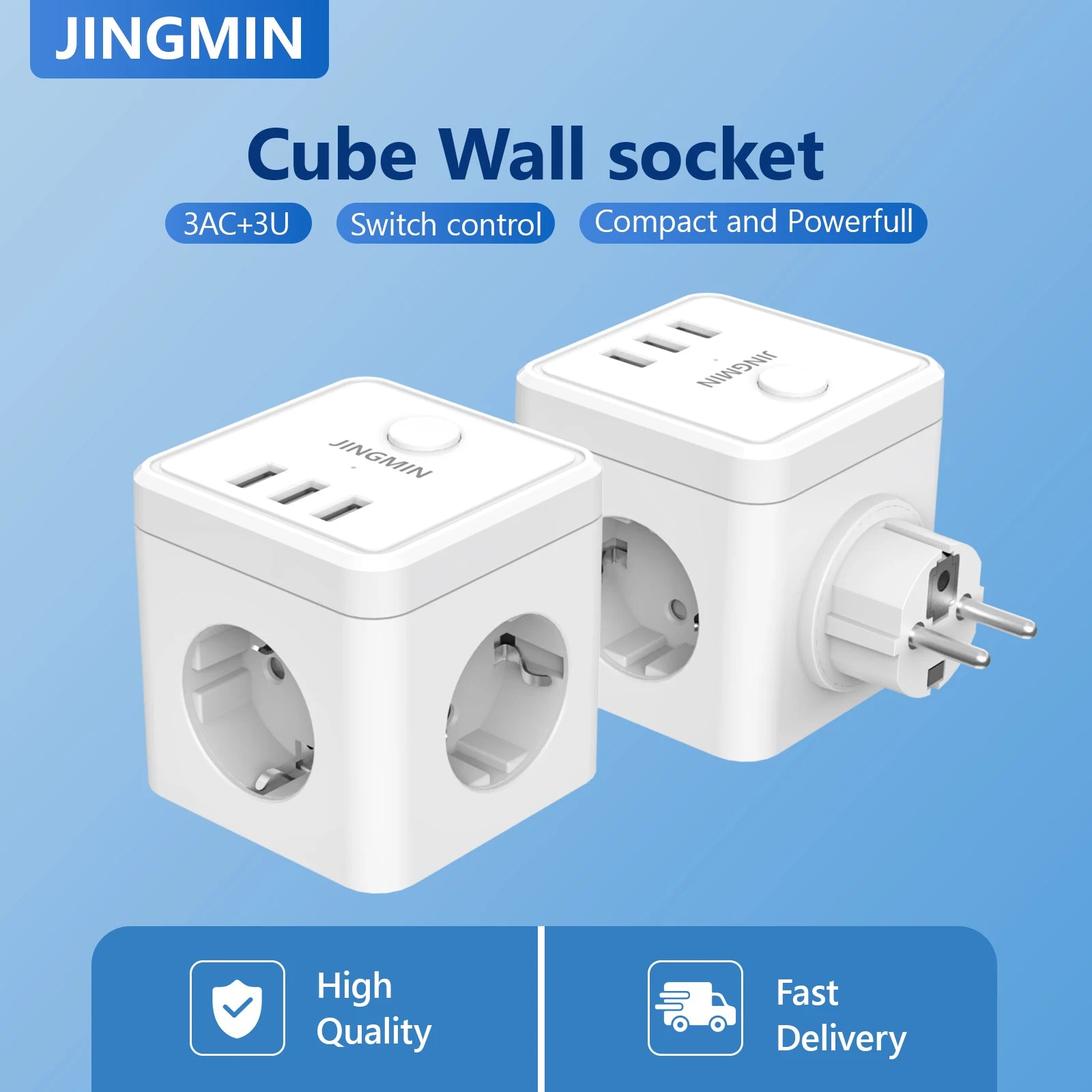 Extensor de enchufe de pared 6 en 1 con interruptor: 3 tomas de corriente y 3 puertos USB para el hogar y los viajes