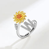 Sunflower Spinner Ring - Stainless Steel Initial Letter Anxiety Relief Jewelry for Women