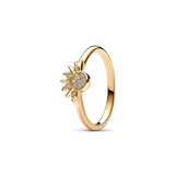 Anillo de plata 925 chapado en oro nuevo 2024 con circonita brillante y doble banda en forma de corazón para mujer, anillo Pandor original, joyería fina