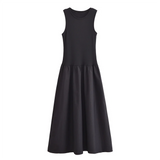 Women's Slim Fit Long Vest Dress - Casual Solid Color Splicing Maxi Skirt