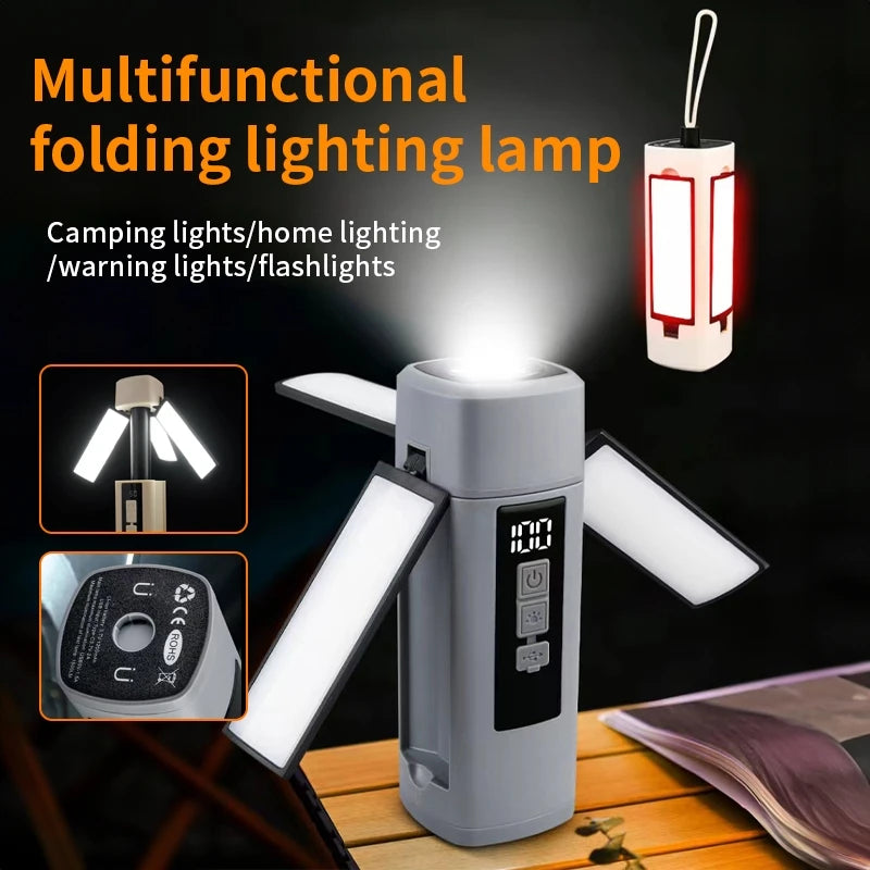 Linterna LED recargable para acampar: 1500 lúmenes, resistente al agua IPX4, plegable, carga USB tipo C