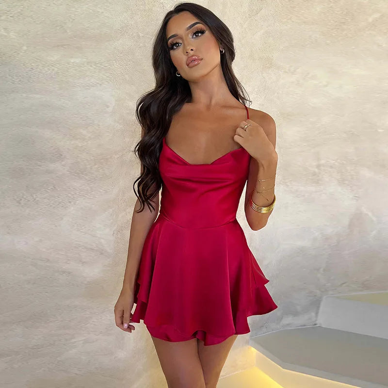 Sexy Satin Halter Dress - Elegant A-Line Mini Club Dress for Women